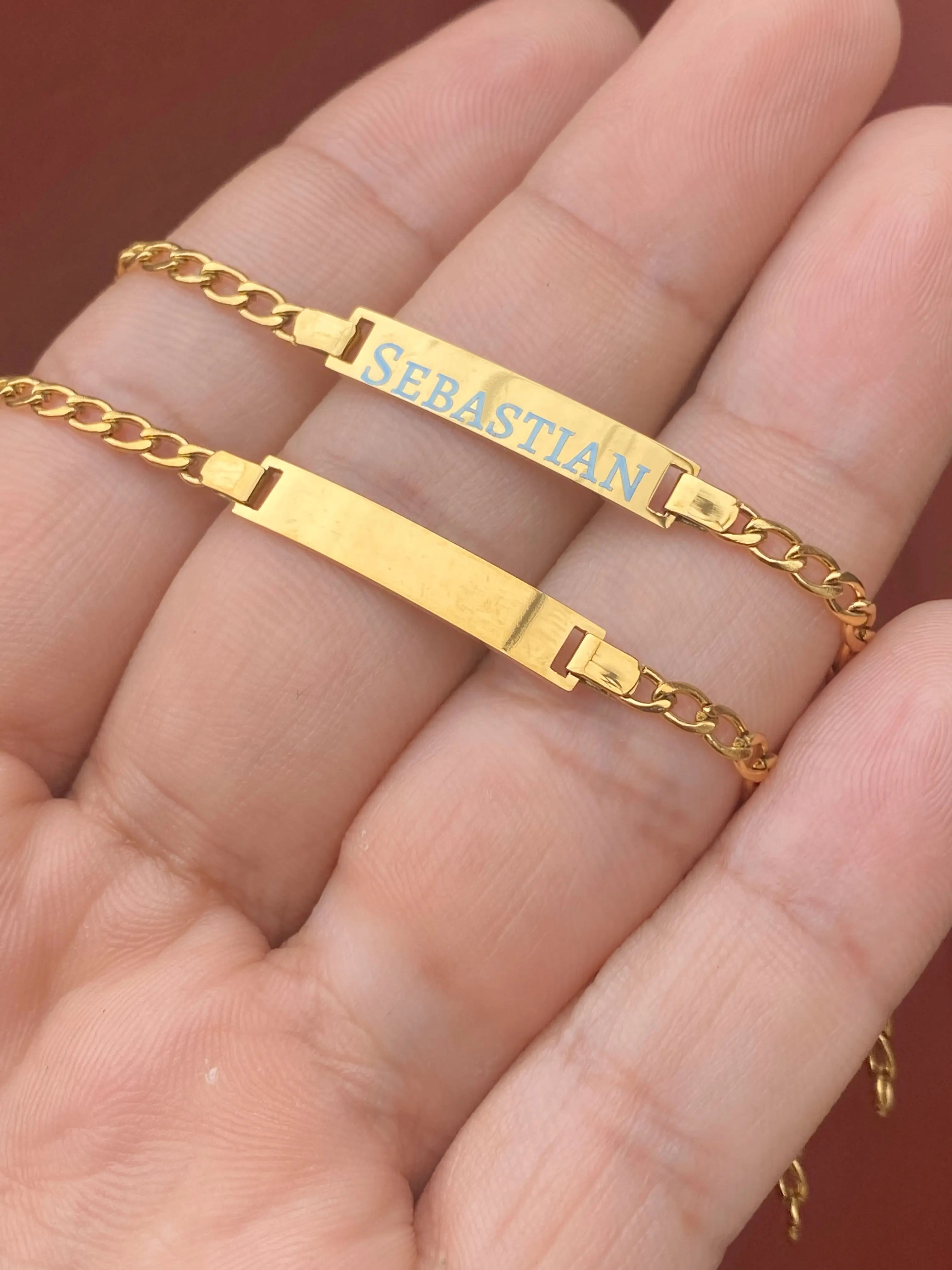 Kids ID Bracelet Jewelry for Boys Girls 5.5" Custom Personalized Jewel Stainless Steel Wrist Adjustable Cuff