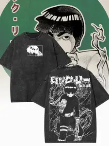 Rock Lee Vintage Ninja Oversized Washed Anime Print T-Shirt, Unisex Summer Large Size Short Sleeve Streetwear, Y2K Top