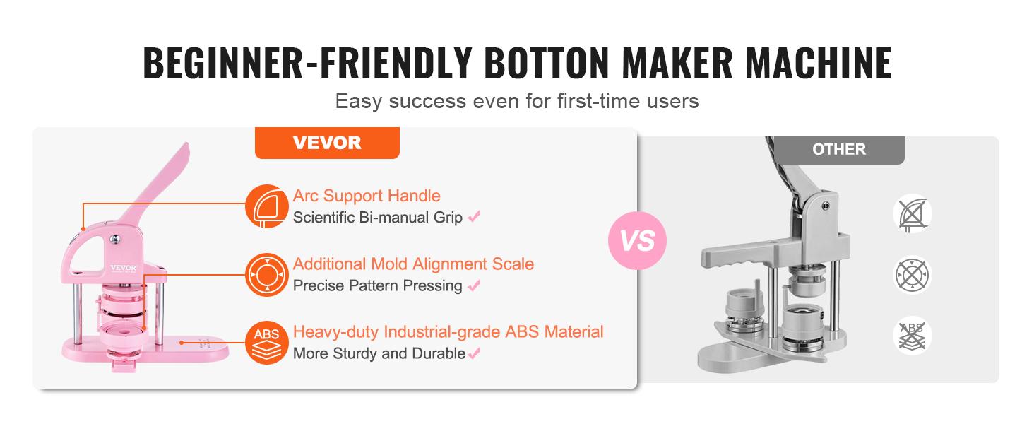 SucceBuy 3-IN-1 Button Maker Button Maker Machine with Panda Magic Book  Ergonomic Arc Handle Punch Press Kit
