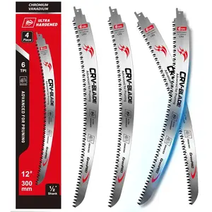 15 Inch Japanese Teeth Reciprocating Saw Blades 4 Pcs, 6TPI Arc Edge Sawzall Pruning Blades for Wood & Tree Trimming