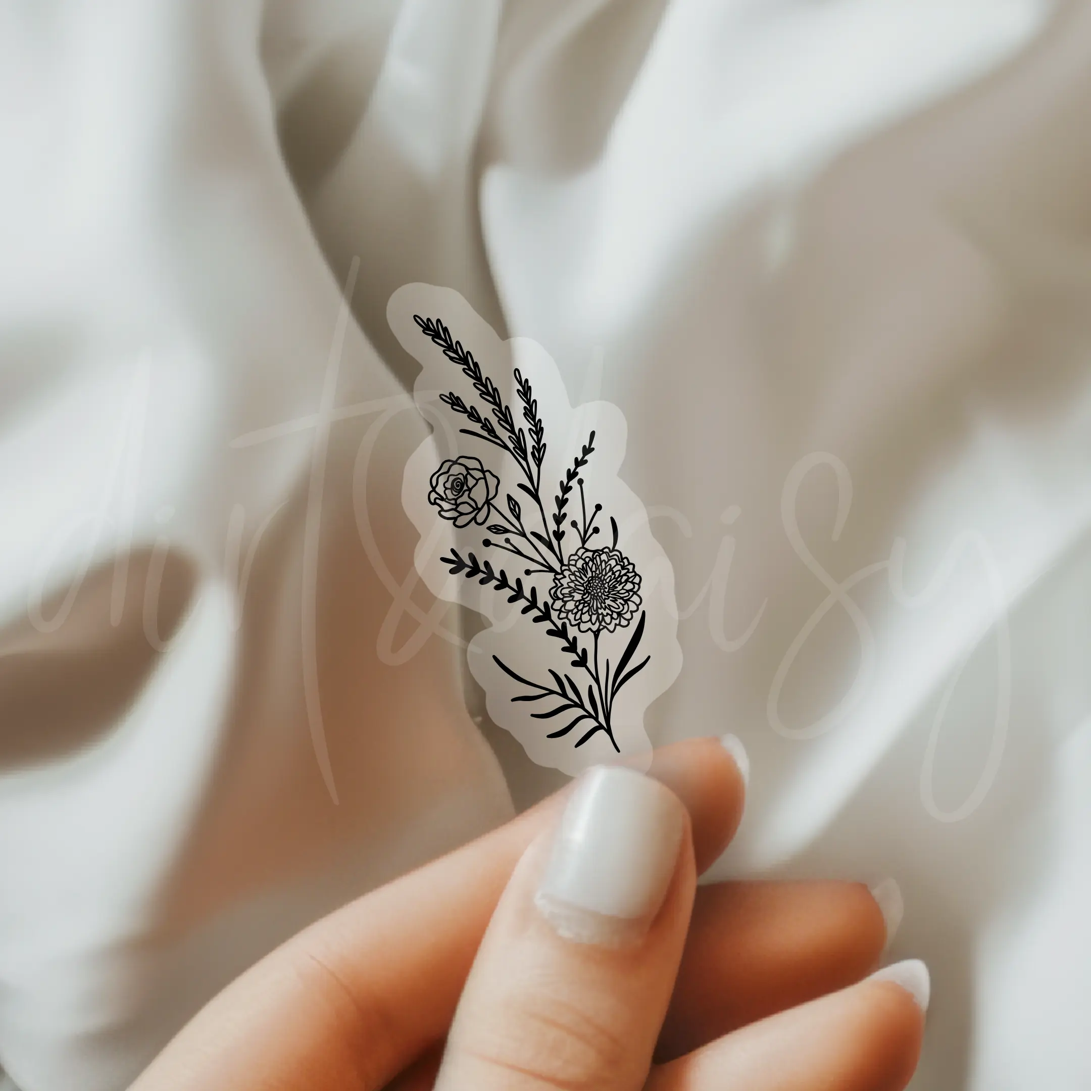 Clear Wildflower Sticker, Floral Gifts, Decorative, Customize Laptop Or Water Bottles
