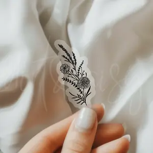 Clear Wildflower Sticker, Floral Gifts, Decorative, Customize Laptop Or Water Bottles