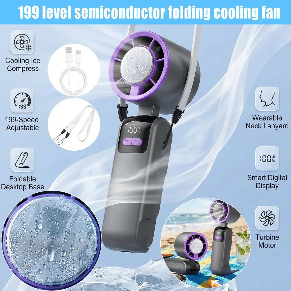 High-Speed Neckband Fan, Rechargeable Personal USB Charging Fan with 5 Adjustable Speeds, Type-C Fast Charge, Silent Operation for Summer Outdoor Work & Commuting, Adjustable Fans