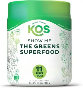 KOS Organic Super Greens Powder Erythritol Free - Plant Based Superfood Blend with Spirulina, Chlorella & Wheatgrass - USDA Certified Organic, Green Juice Smoothie - Apple Flavor - 28 Servings
