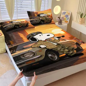 Snoopy Patterned Bed Sheet, a Non Slip, Dust-Proof And Soft Bedroom And Dormitory Bedding, Suitable For Moving And Daily Holiday Gifts, Including 1 Bed Sheet And 2 Pillowcases