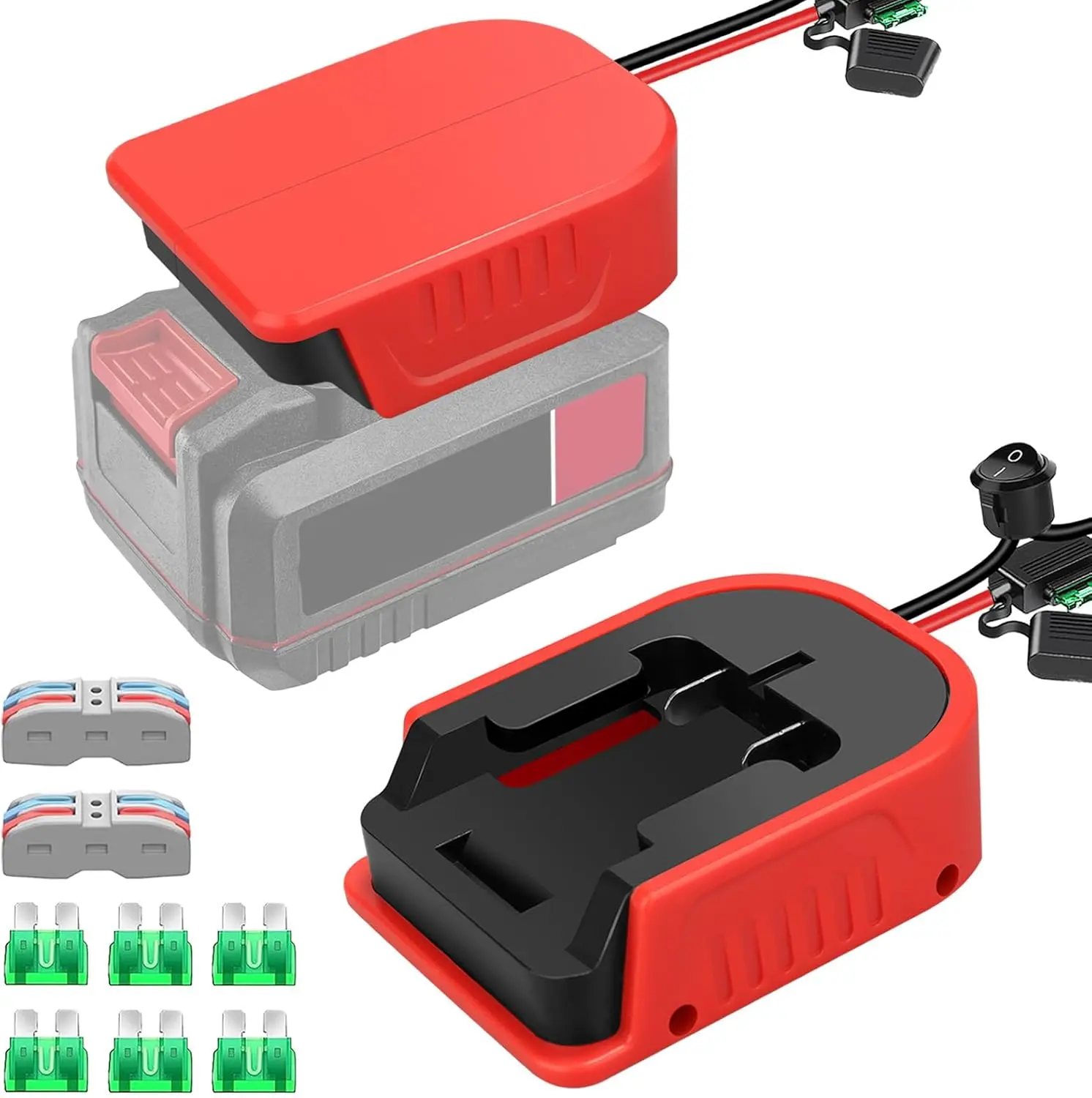 TPDL 2PCS 20V Bauer Battery Dock Connector Adapter Set for RC Toy Car, Truck, E-Bike with 30A Fuse, 14AWG Silicone Cable, 8 Inches Wire Terminals, Diy Projects