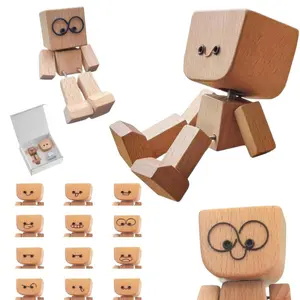 Handmade Wooden Shaking Figure, Articulated Fidget Figurines, Charming Swinging Puppet, DIY Magnetic Expressions, Fun Desktop Decor Gift, Car Dashboard Decoration (1 Piece)