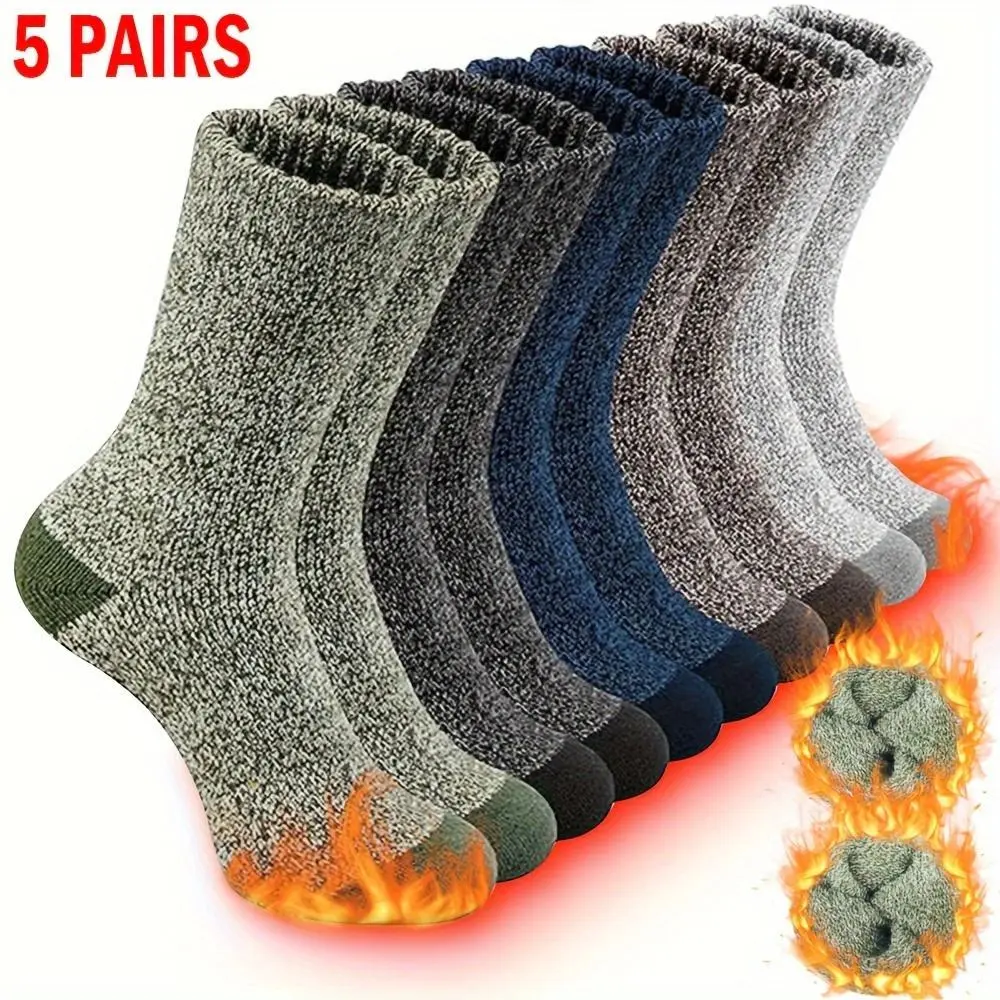 5pair Thermal Winter Socks Cozy Warm for Hiking Fishing Breathable Polyester Blend Machine Washable Outdoor Activities Cold Weather Gear Snug Fit Highquality Stitching Durable Fabric Men's Wear Outdoor Enthusiasts