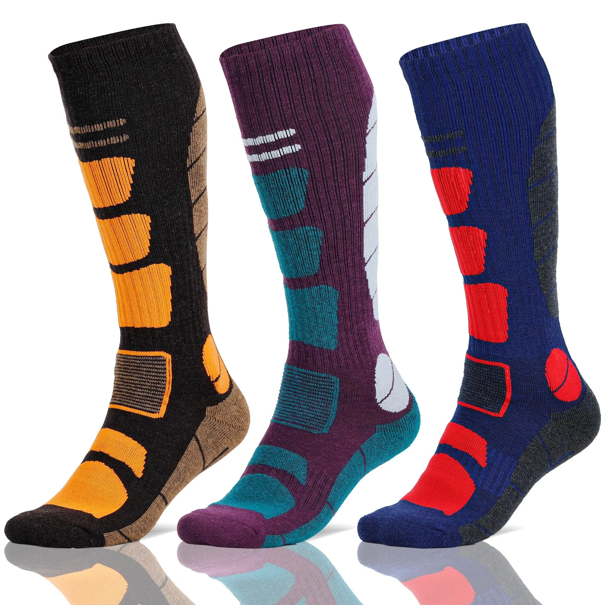 3-Pair Men's Knee High Socks, Elegant Paisley Warm Wool Blend Dress Socks for Winter, Skiing & Snowboarding, Linen, Cartoon Character, Novelty Socks, All Season