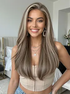 Women's Lace Wig Natural Look Medium Long Hair Lightweight Breathable Split Part Free Style Elegant Daily Wear Glueless Lace Frontal Wig Curly Wig Natural Looking Wigs Synthetic Lace Wigs