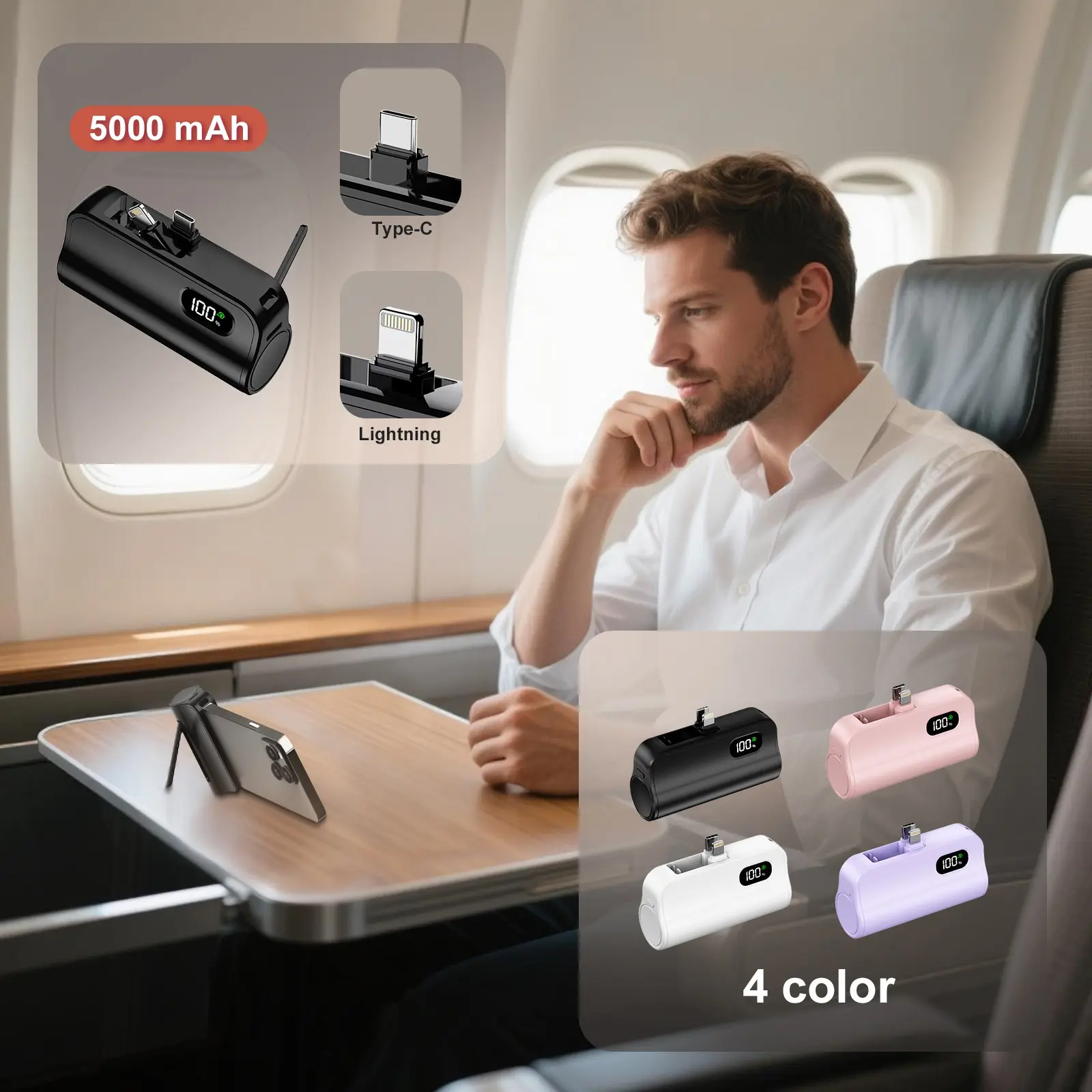 Mini Capsule Digital Display Portable Business USB Power Bank 5000mah, Rechargeable Battery Pack, Compact Portable Charger, Fast Charging Mobile Charger with Dual Ports, Essential Travel Accessory, Travel Gadgets