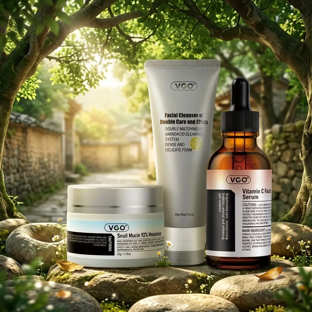 VGO 3-Step Skincare Kit - Smooth Facial Cleanser, Cleansing Serum & Lightweight Moisturizing Snail Cream Routine Set