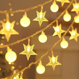 Five Pointed Star LED Fairy Lights, Sun Protection Outdoor Holiday Decorations, Perfect for Christmas & Camping, Durable String Light Design