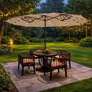 【Solar Led Lights】Yaheetech 13/15ft Large Patio Umbrella, Outdoor Double-Sided Rectangle Umbrella with 36 LED Lights & Crank for Patio Garden Pool Lawn Backyard, Base Included