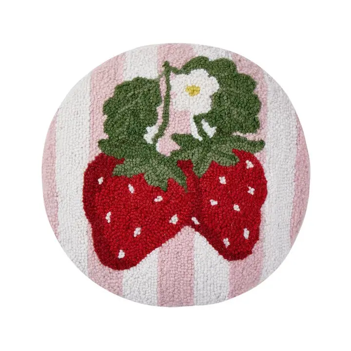 Peking Handicraft 30AV577C14RD 14 in. Stripe Strawberries Fruit Motif Poly Fill Hook Pillow - Multi-Color, for Home Whimsical Room & House Decor, Room Decor, Whimsical Home Decor