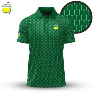 Men’s Green White Golf Tees Polo Shirt – Masters Inspired Pattern Polo, Classic Lightweight Breathable Golf & Casual Wear