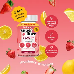 Bellway Super Fiber Beauty Gummies with Biotin 5g Fiber Vitamins A C E No Sugar Vegan Gluten Free Strawberry Lemon Flavor 60 Gummies Daily Wellness Supplement for Gut Health & Beauty