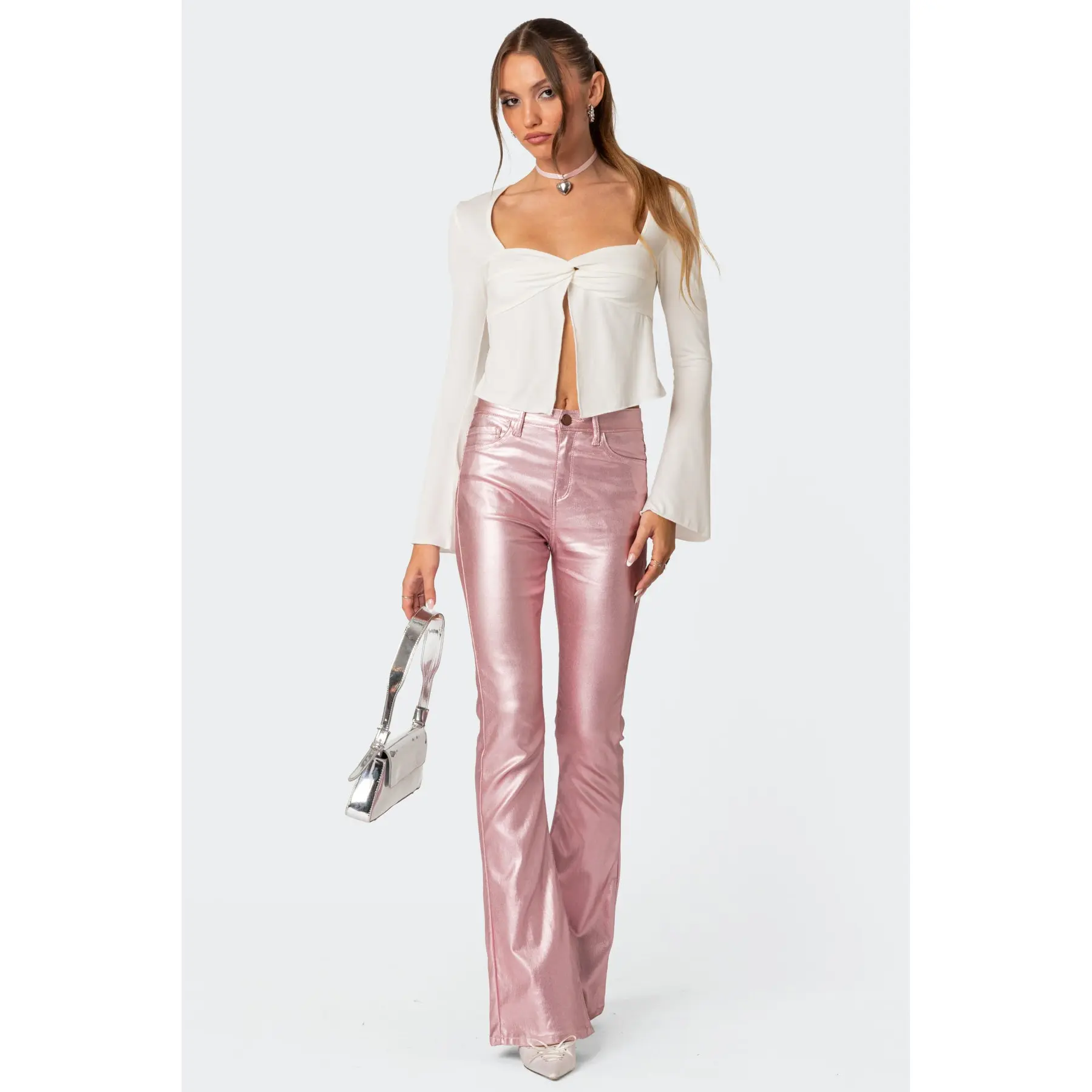 Luna Faux Leather Mid Rise Flared Jeans