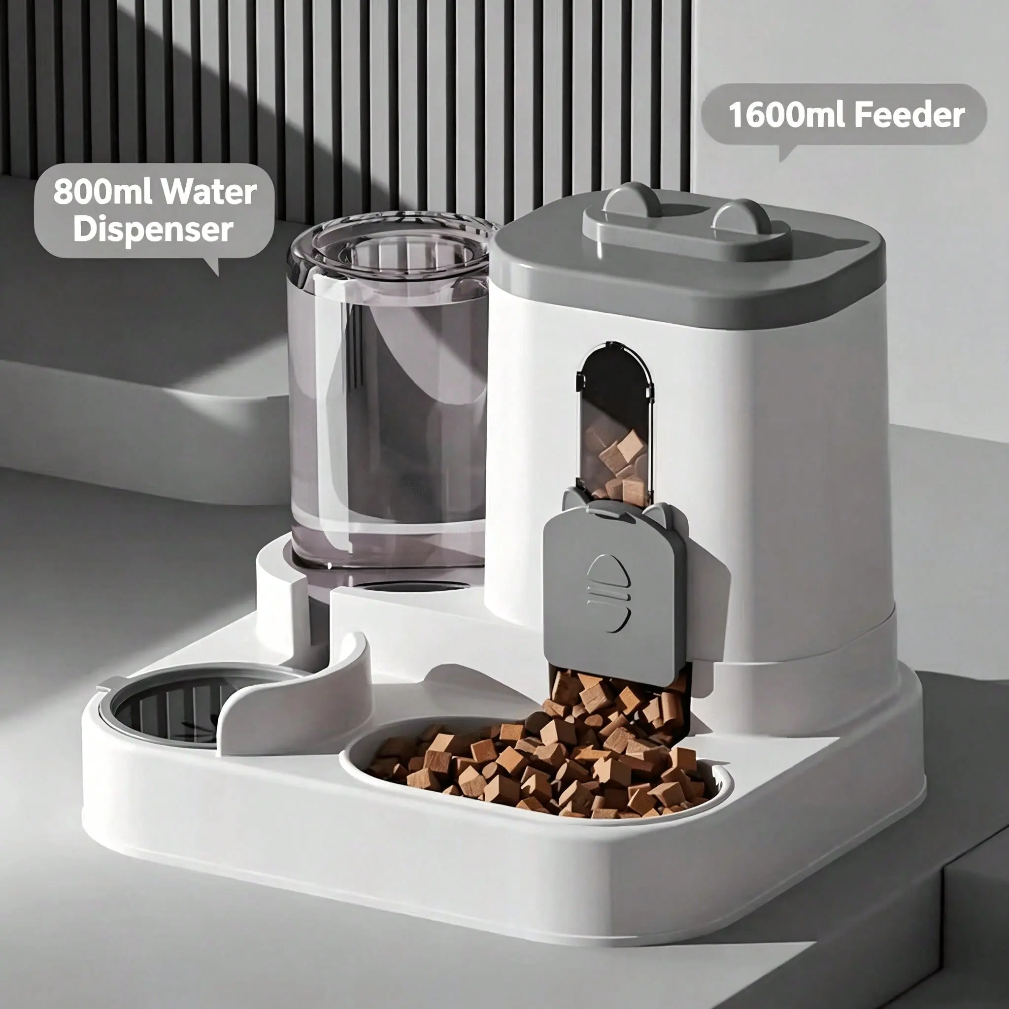 Automatic Cat Feeder and Water Dispenser Set, 2-in-1 Gravity Food Bowl Station for Small Medium Cats Dogs Puppy Kitten Rabbits, Auto Feeding Supplies