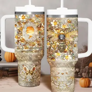 Bridgerton Lady Whistledown Tumbler, Gold Bee Floral Design, Vintage Aesthetic Cup, Elegant Gift for Her, Regency Era Aesthetic Cup, Gift for Bridgerton Fans