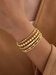 5pcs/Set Fashionable Elastic Beaded Bracelet Set For Women, Stackable Bracelets, Suitable For Layering And Accessorizing, Suitable For Women Daily Wear, Dating, Party, Gift For Friends And Family