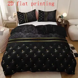 3-piece luxury black gold jacquard patterned bedding set, made of 2D printed polyester material, with 1 duvet cover and 2 pillowcases (excluding padding), suitable for all four seasons of home, bedroom, and guest rooms