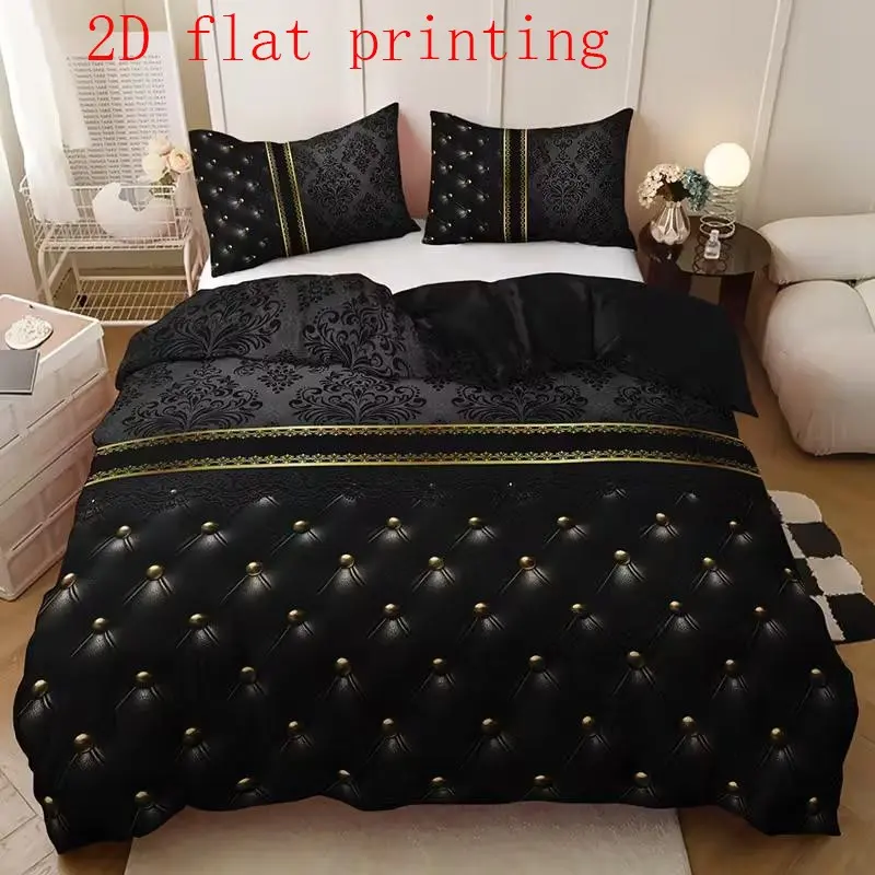 3-piece luxury black gold jacquard patterned bedding set, made of 2D printed polyester material, with 1 duvet cover and 2 pillowcases (excluding padding), suitable for all four seasons of home, bedroom, and guest rooms, Decorative Bedding Set