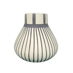 Black & White Stripe Tribeca Vase Matte Finish Glazed Black Interior Modern Design for Home Decor