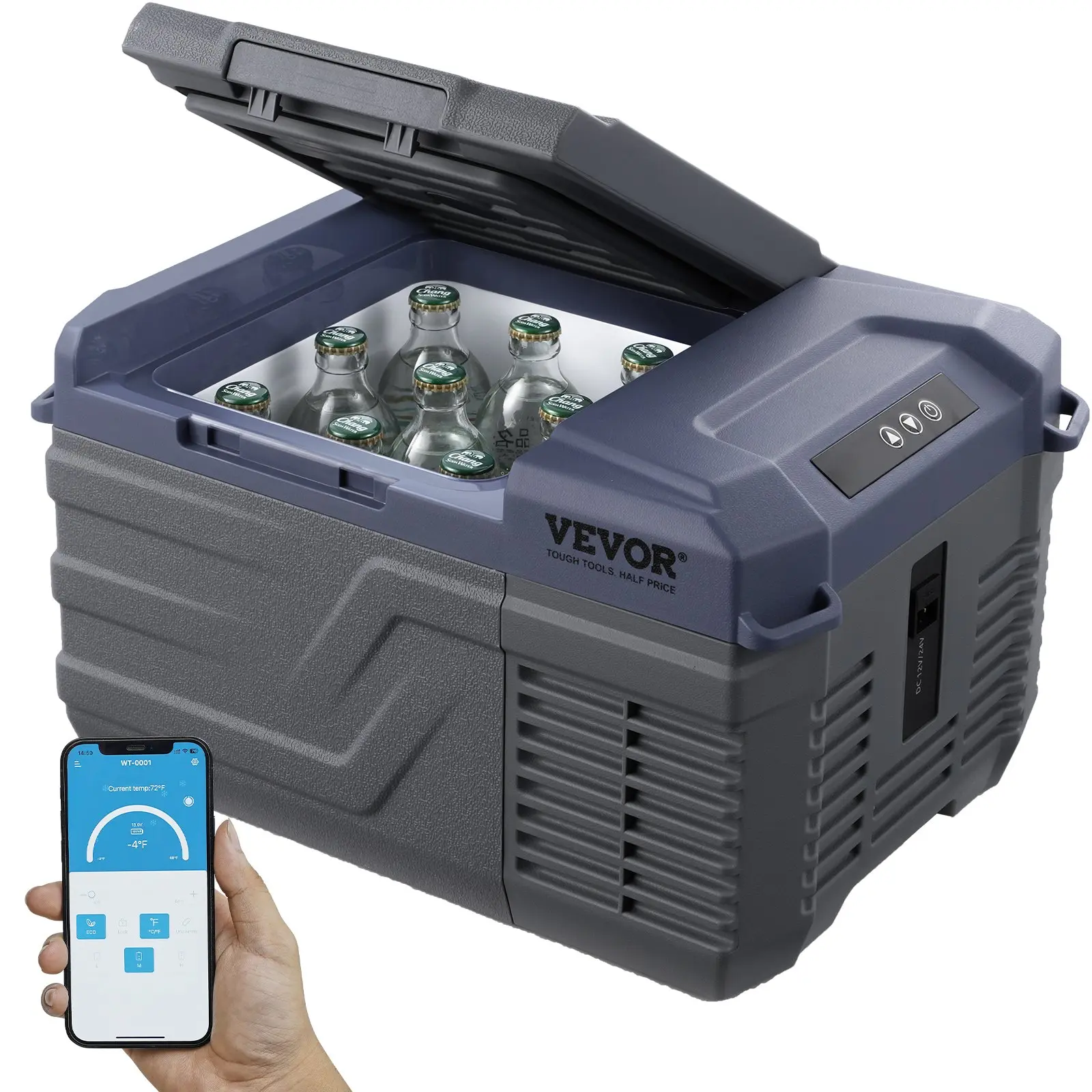 【DealsForYouDays】VEVOR 9 L Single Zone Mini Fridge - 12/24V DC & 100-240V AC Adjustable Compressor Cooler (-4-68°F), 0.41 kwh per 24 hours, with Adapter for Ice Cream, Beer, Fruits, Outdoor Camping, RV Use, Father's Day Gift