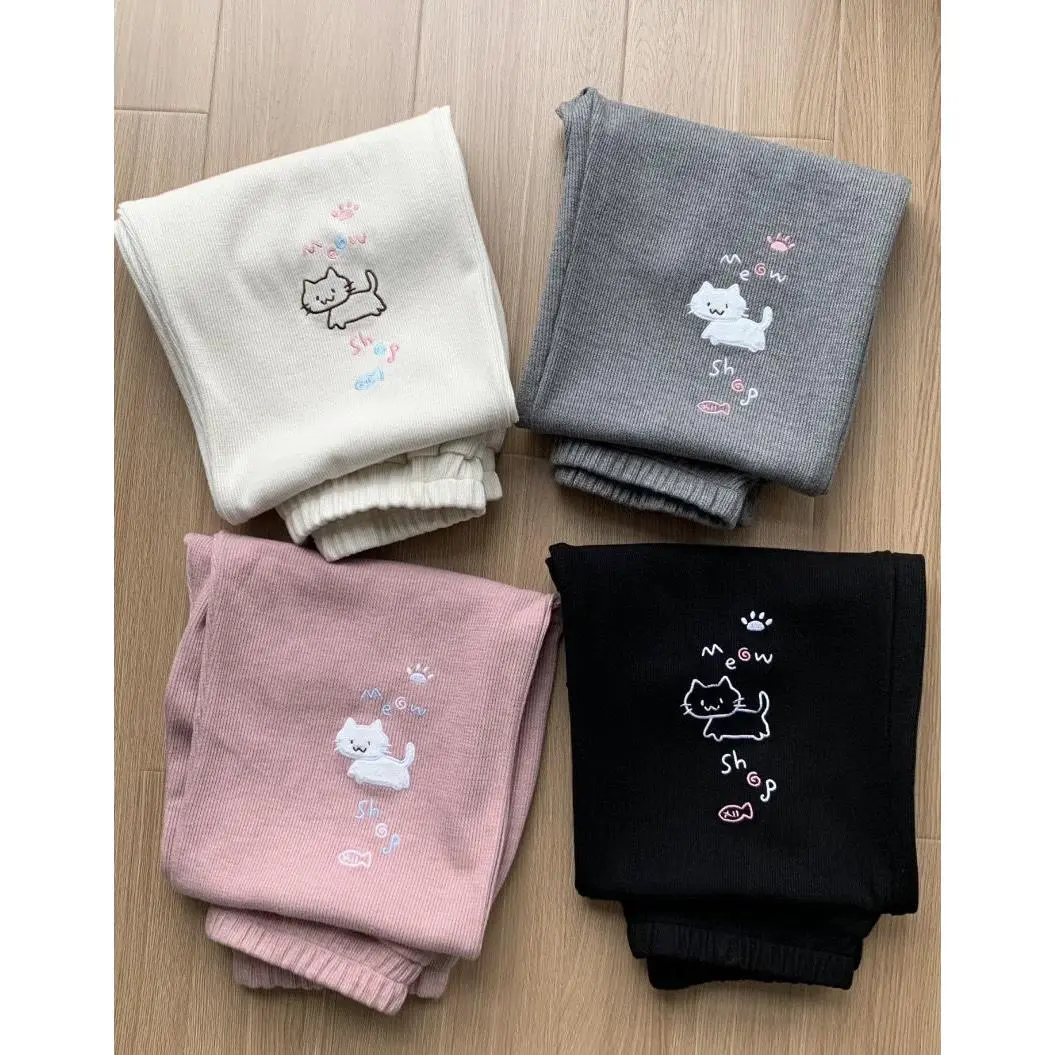 Japanese Autumn Grunge Fairy Trousers Y2k Aesthetic Kawaii Embroidery Cat Straight Pants Loose Vintage Casual Pantalones Women