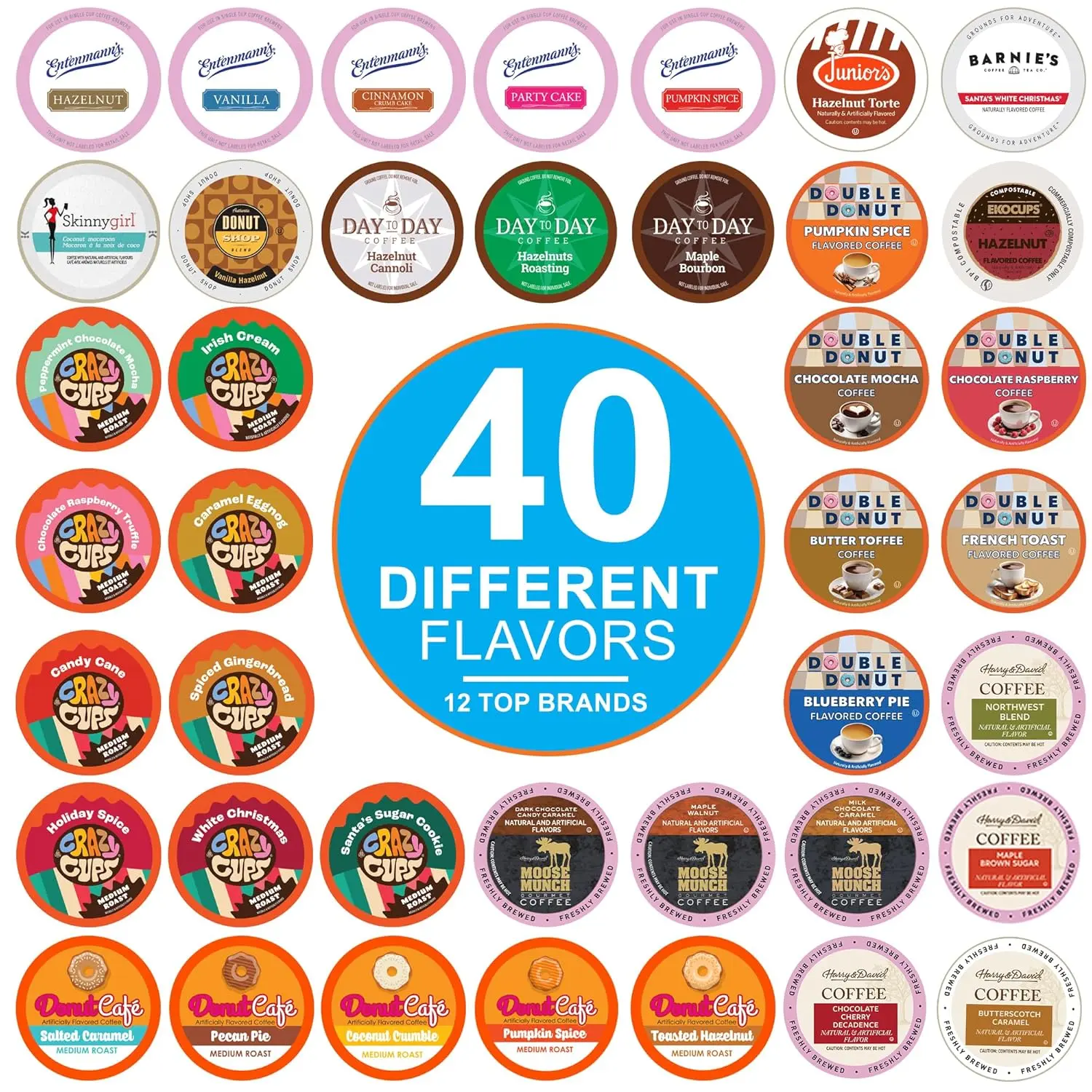 Crazy Cups Flavored Coffee Pods Variety Pack for Keurig K Cups Brewers Assorted Flavored Coffee Sampler 40 Count Featuring 12 Top Brands - Beverage, 40 Pods, Flavored Mix Latte