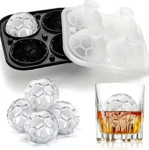 Soccer Ice Cube Mold, Football Shapes IceCube Tray, Silicone Sphere Ice Mold with Clear Funnel-type Lid,Make 4 Large Ice Balls for Chilling WhiskeyCocktails Drinks