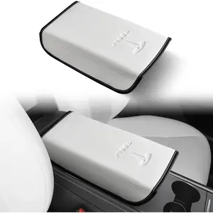 Center Console Leather Armrest Cover Designed for Tesla Model 3 2017-2023/Model Y 2020-2025,Center Console Accessories for Tesla Model 3/Y Interior Light Pink
