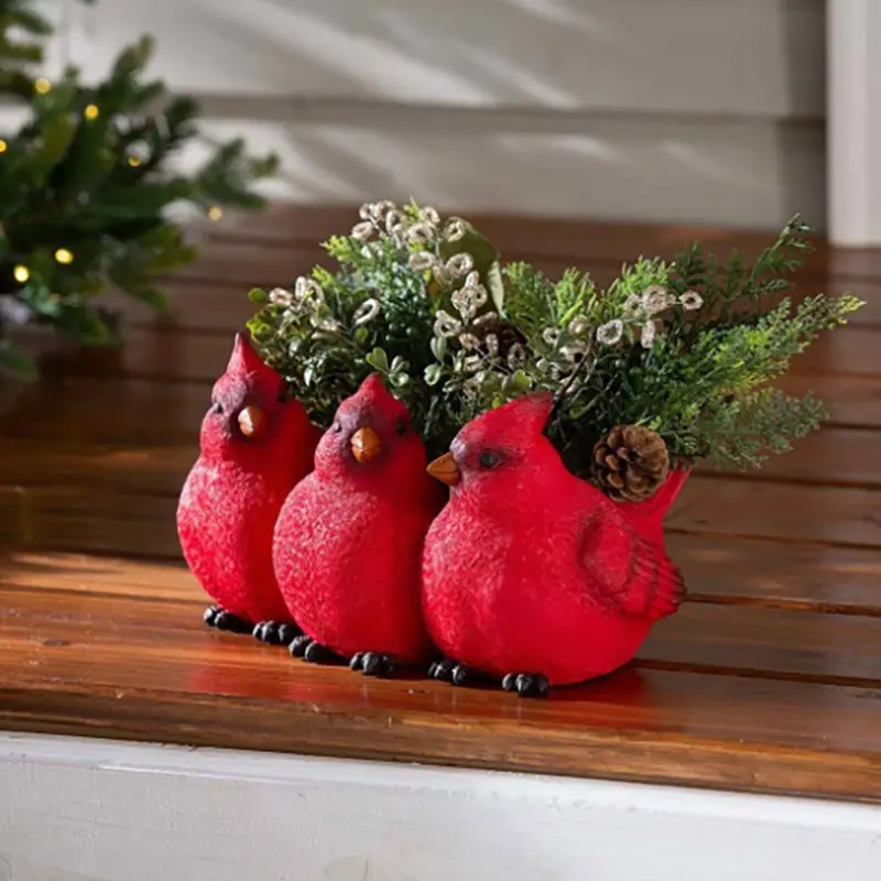 Three Little Birds Garden Balcony Home Decoration Ornaments, Succulent Plant Pots Resin Crafts Outdoor Bonsai, Garden Sculptures