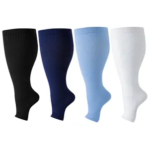 4 Pairs Plus Size Toeless Compression Socks 15-20mmHg Wide Calf for Men Women, Open Toe Stockings for Circulation, Edema, Varicose Veins, Nursing, Travel, Running