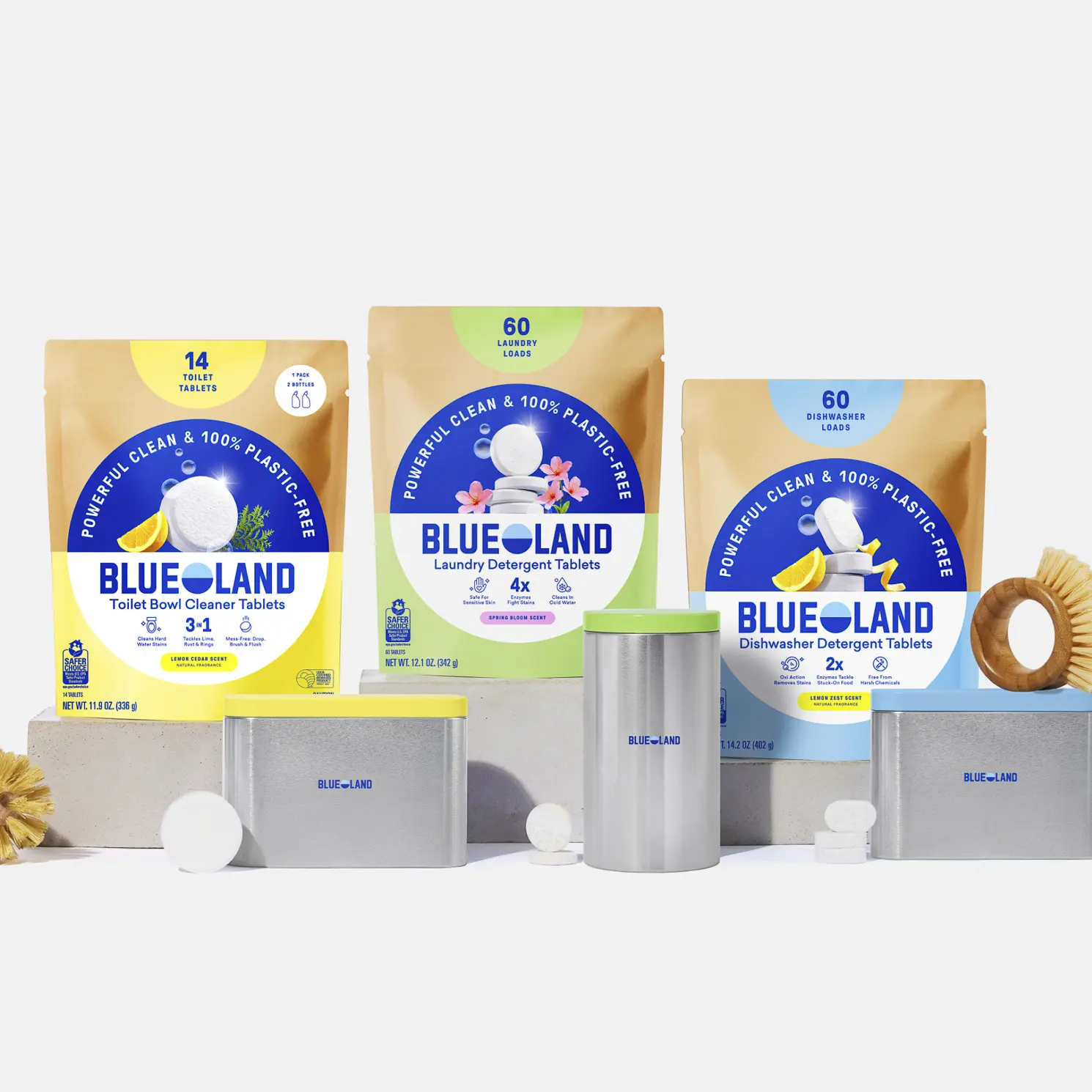 Blueland Tablet Trio Kit, Toilet Bowl Cleaner, Dishwasher & Laundry Detergent Tablets with 3 Reusable Steel Storage Tins Blueland Tablet Trio Kit, Toilet Bowl Cleaner, Dishwasher & Laundry Detergent Tablets with 3 Reusable Steel Storage Tins