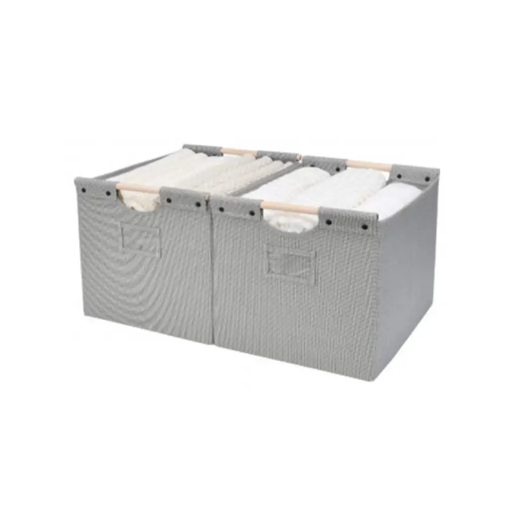 AISOON Linen Foldable Storage Boxes, 2-Pack 13x13x13 in Beige Rectangle Collapsible Bins with Wooden Handles, Eco-Friendly Durable Dustproof Adjustable Organizer for Room, Kitchen Pantry, Beauty, Household Closets, Foldable Storage Box, Woody