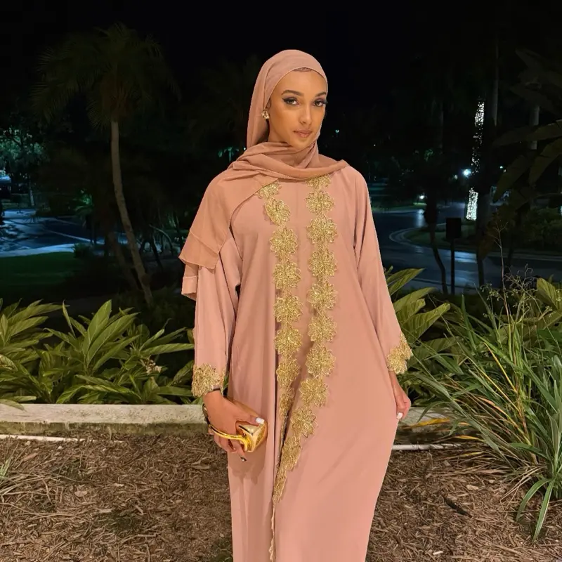 Layali Lace Abaya in Peach Layali Lace Abaya in Peach