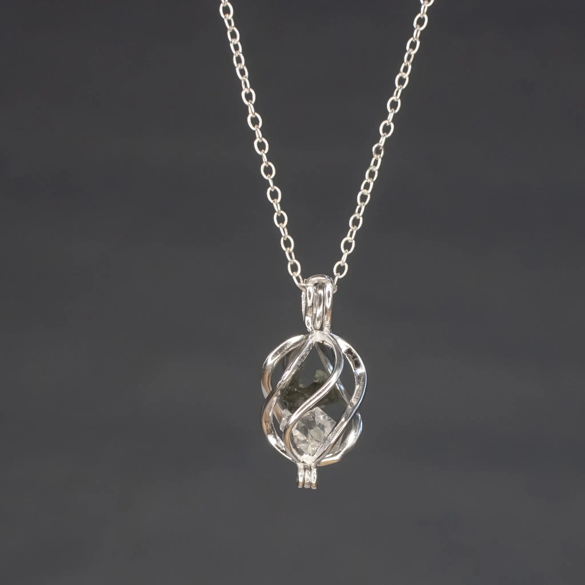 Moldavite Herkimer or Phenakite Silver Necklace With certificate of authenticity from Czech Republic seller Sacred Geometry Moldavite pendant, Spiral birthday gift s925 silver raw diamond rocks