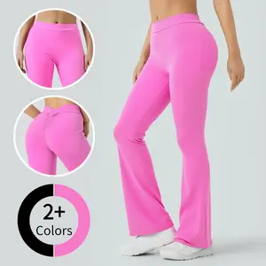 Kabuer Women's Solid Color V-shaped Butt Lifting Yoga Flared Pants Long Length Nylon Elastane Stretchy Fitness Sports Leggings Bootcut for Gym Workout Athletic Running