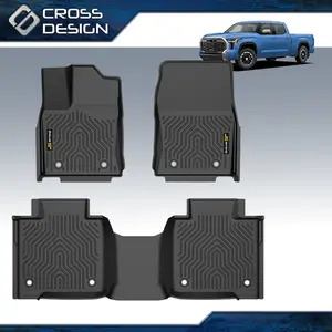 CROSSDESIGN  TPE Floor Mats Protection Liners Fits For 07-25 Toyota Tundra CrewMax Cab, Anti-Slip Waterpoof All Weather Liner 3-pc Black Upgrade version