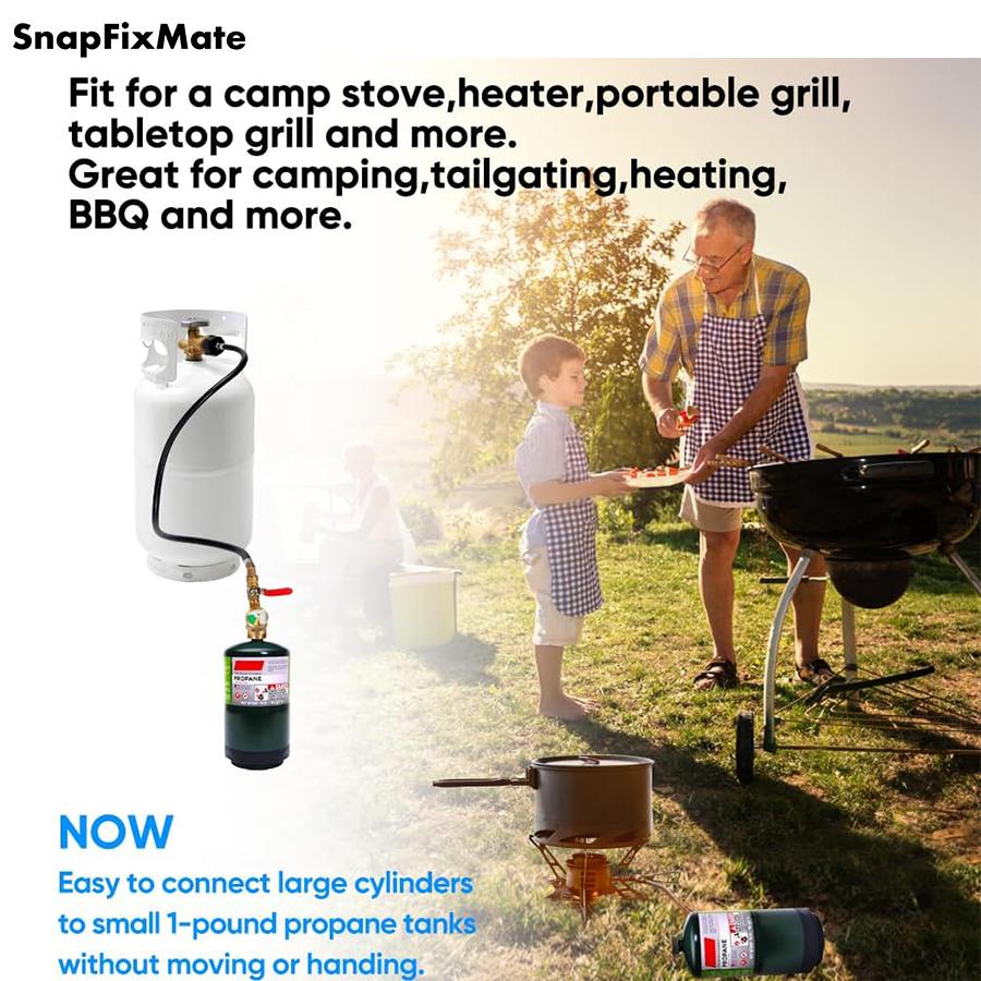 GJANSH 36 Inch Propane Gas Tank Adapter Connector, High Pressure Camping Grill, Snapfixmate Refill Adapter Hose with Pressure Gauge, Propane Gas Tank Adapter Connector with On-off Control Valve, Outdoor Camping Kitchenware, Christmas Gift, Summervibes