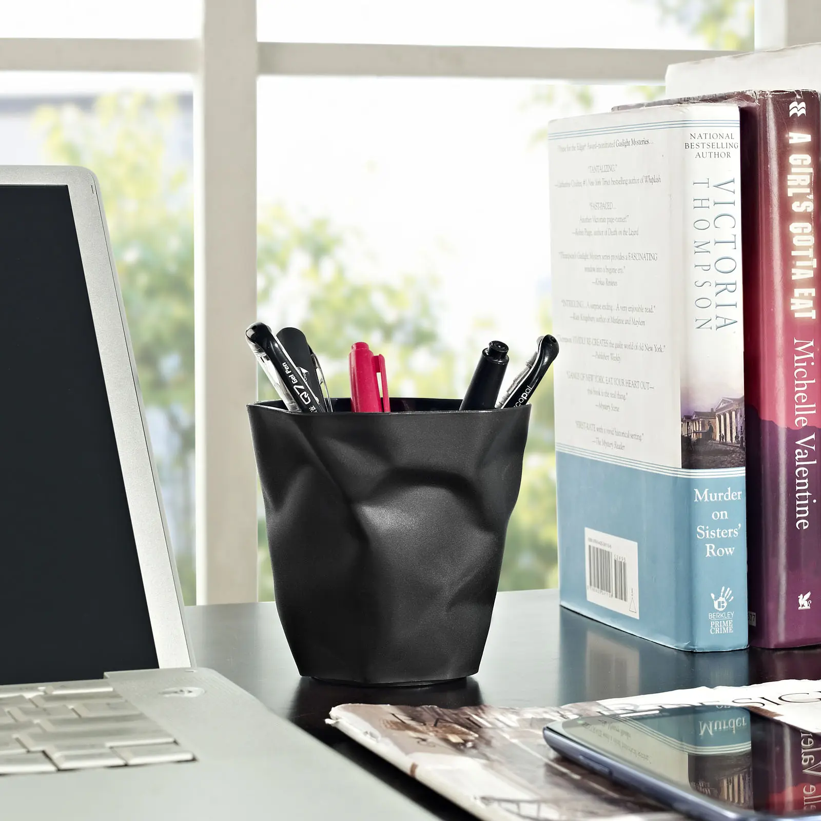 Modway Lava Black Modern Pencil Holder - Desk Organizer for Writing Stationery Supplies, Work Accessories for Home & Office Use