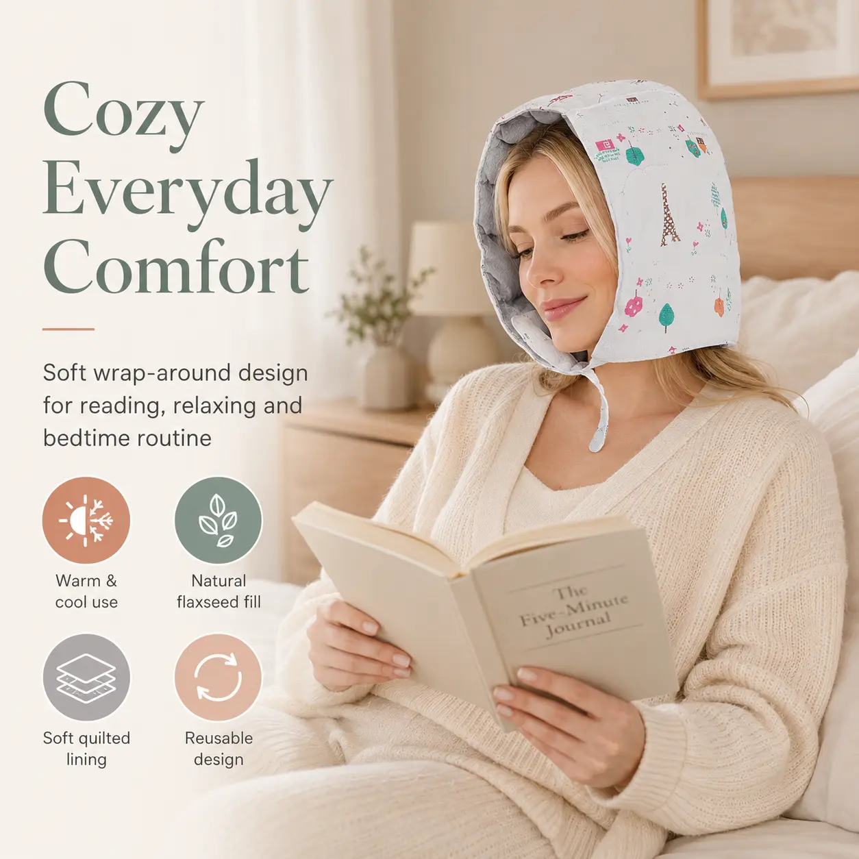 Soft Plush Warm & Cool Comfort Wrap, Flaxseed Filled Bedside Relaxation Wrap for Bedtime, Naps and Home Use