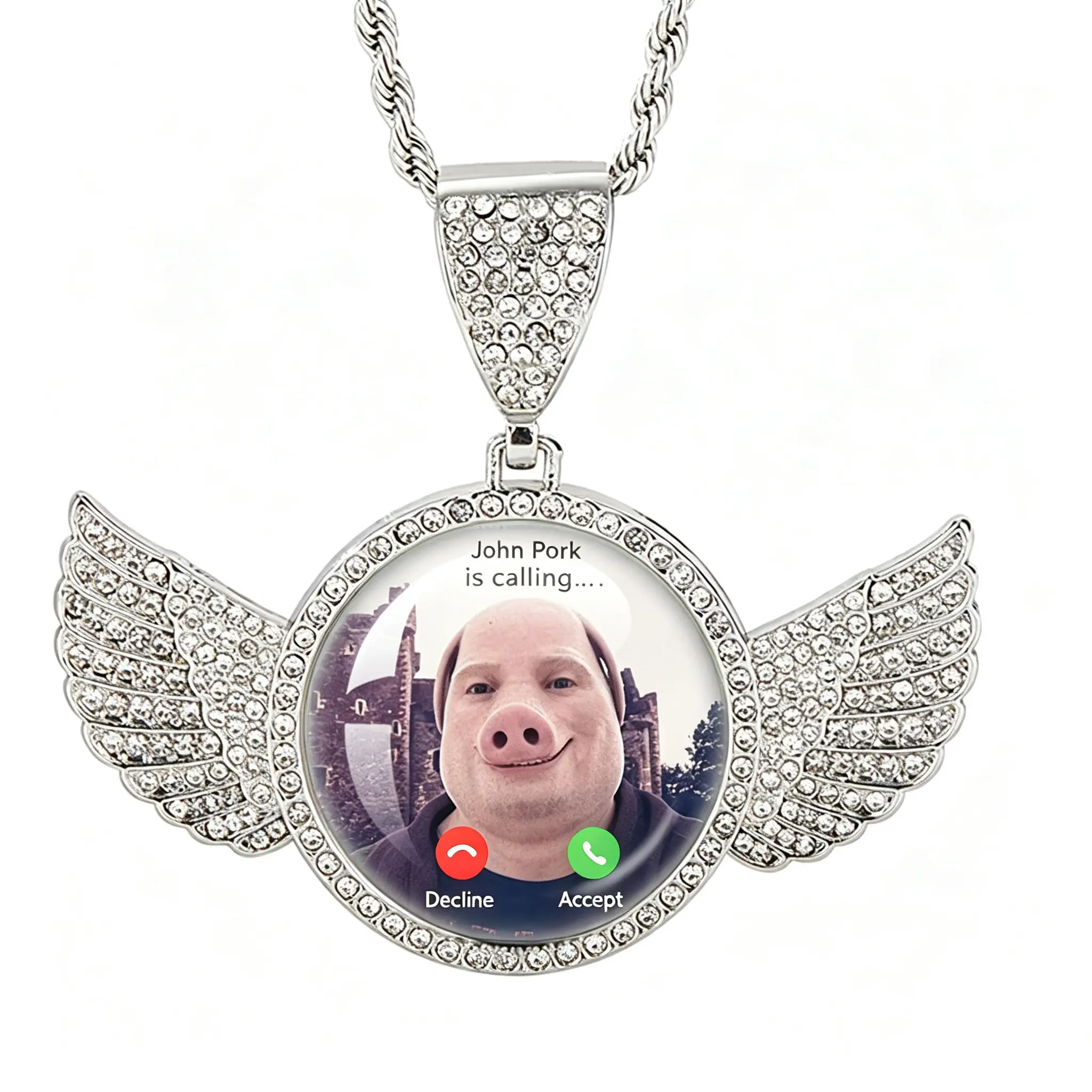 Unisex Stainless Steel Angel Wing Pendant with Rope Chain, Meme Gift Fashion Costume Jewelry Necklace