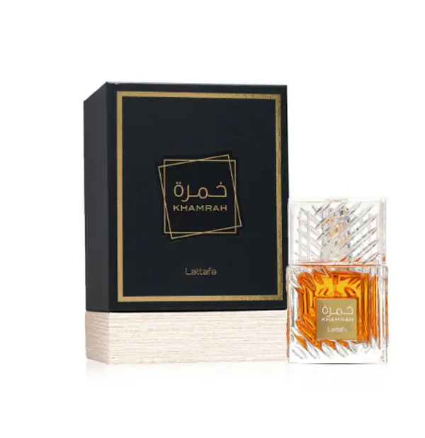 Lattafa Khamrah 100ml Unisex Arabian Eau de Parfum, Luxury Cut Crystal Bottle Warm Amber Woody Fruity Perfume, Long Lasting Fragrance With Black Gold Foil Gift Box For Office Date Evening