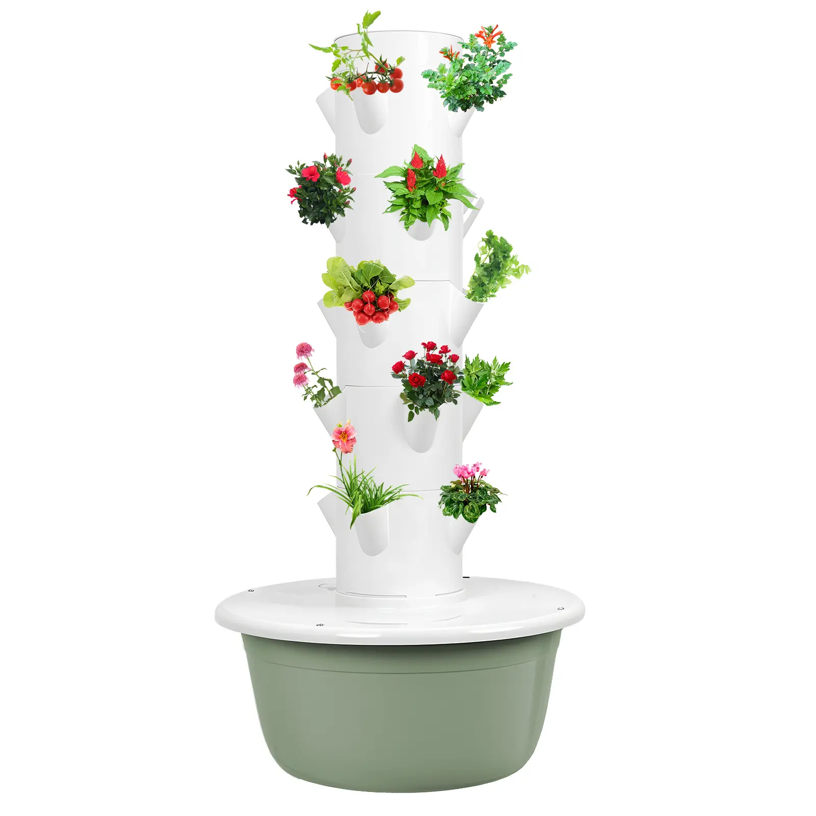 Heavy Duty Plastic Hydroponic Tower Growing System Kit - 5/7 Layers, 20-28 Planting Sites, Water-Saving Soil-Free Indoor-Outdoor Unit with Easier Maintenance for Family Gardens & Cleaner Crops