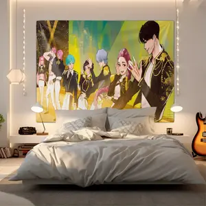 1pc Colorful Military-Inspired Characters Tapestry Wall Hanging Abstract Golden Teal Background Stylish Stage Performance Fabric Decor For Bedroom Dorm Event Party Decorations