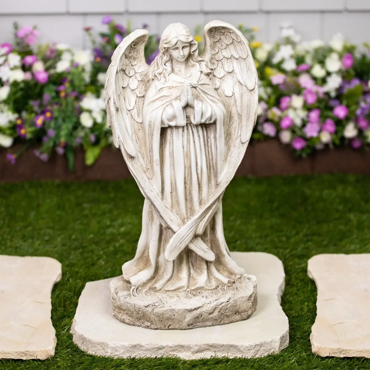 Northlight 17in Praying Angel Outdoor Garden Statue - Calming Sculpture for Garden Settings, Memorial Spaces