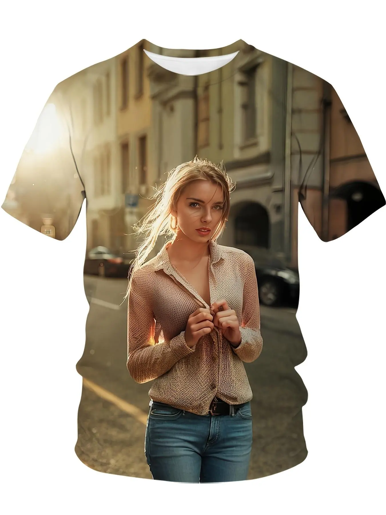 Custom 3D Full-Body Photo T-Shirt, Personalized Photo Upload, Opaque Crew Neck Casual Summer Tee with Your Own Picture Printing, Suitable for Girlfriend Boyfriend Couples & Family, Machine Washable Gift Apparel